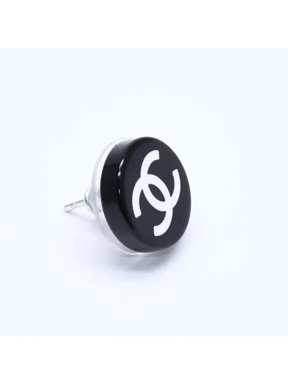 Chanel Earrings CC Logo Button Black 05